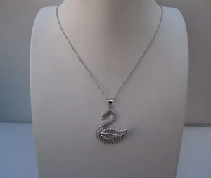 925 STERLING SILVER SWAN LADIES NECKLACE  PENDANT 3 CT LAB CREATED DIAMONDS - Picture 1 of 7