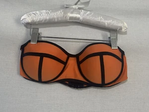 Orange Bandeau |Size M| Underwire Black Accents Strapless Bikini Swim Top - Picture 1 of 4