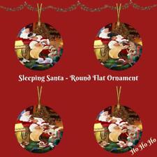 Santa Sleeping with Gifts Dogs Cats Round Flat Christmas Tree Ornament