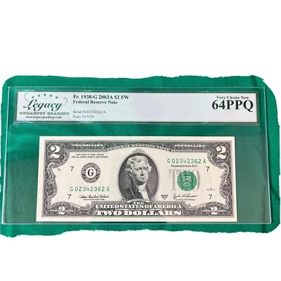 FR. 1938-G 2003-A $2 FW FRN LEGACY UNC-64 PPQ VERY CHOICE NEW - Image 1 of 2
