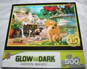 Master Pieces Afternoon at the Park 500 Piece Puzzle Glow in the Dark Cats Dogs - Picture 1 of 4