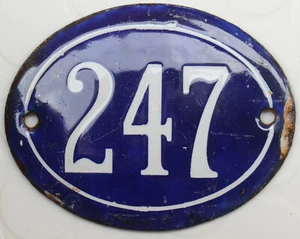 Old blue oval French house number 247 door gate plate plaque enamel steel sign  - Foto 1 di 1