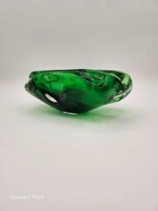Vintage Murano Sommerso Heavy Emerald Green Italian Blown Glass Dish - Picture 1 of 10