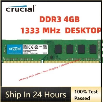 CRUCIAL 4GB PC3-10600 Desktop DDR3 1333 MHz DIMM 240Pin non-ECC Memory RAM 1x 4G - Image 1 of 4