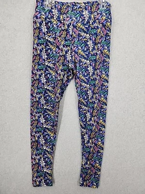 NOVA Leggings LulaRoe Roxa/Multicolor Padrão de Penas TC Alta e Curvilínea - Imagem 1 de 4