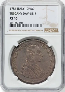 ITALY/ITALIAN STATES TUSCANY 1786 1 FRANCESCONE SILVER COIN, NGC CERTIFIED XF40 - Picture 1 of 5