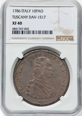 ITALY/ITALIAN STATES TUSCANY 1786 1 FRANCESCONE SILVER COIN, NGC CERTIFIED XF40 - Image 1 of 4