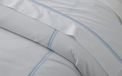 MATOUK ESSEX QUEEN DUVET COVER 2 SHAM 3pc. SET AZURE BLUE 2 LINE EMBROIDERED NEW - Image 1 of 4