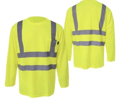 Construction Fluorescent Yellow Orange Reflective Safety Long Sleeve Shirt TS208 - Image 1 of 4