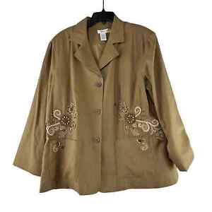 Coldwater Creek Unstructured Blazer Sz 2X Linen Blend Beaded Embroidered Floral 