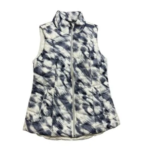 Athleta Size Small Sapphire Blue Print Altitude Down Puffer Vest - Picture 1 of 10