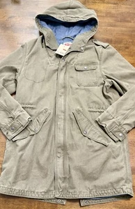 NEW NWT Levis Olive Green Long Parka Jacket Snap Zip Drawstring Size M - Picture 1 of 3