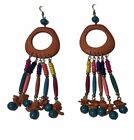 Colorful Wood Bead Earrings 6.5” Long