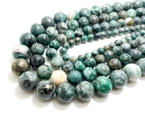 Rare Pyrite in Jade Green Polished Smooth Round Natural Gemstone Beads - RN155 - Picture 1 of 4