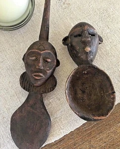 Africa Rwanda, Masai Antique Wood Art for Kitchen Decoration: Two Spoons - Picture 1 of 5