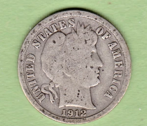 1912 Barber Dime in GOOD  condition stk 12-7 ~ FULL RIM ON BOTH SIDES. - Picture 1 of 5