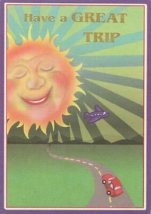 Nice Vintage HAVE A GREAT TRIP Card, Sun Plane Car Road by Majestic Greetings +✉ - Picture 1 of 6
