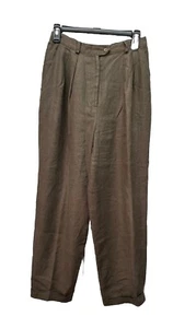 Pantaloni vintage Ralph Lauren verde oliva pieghettati davanti donna taglia 6 foderati in lino con polsini - Foto 1 di 6