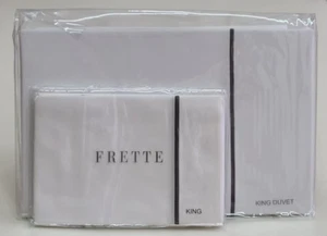 Frette One Bourdon King Duvet Cover Set White/Grey Cotton Percale - Picture 1 of 12