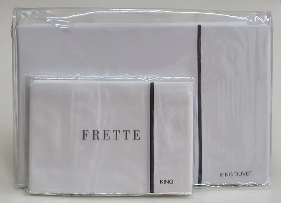 Frette One Bourdon King Duvet Cover Set White/Grey 100% Cotton Percale - Image 1 of 4