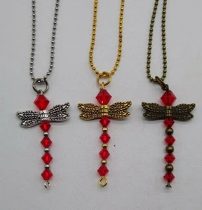 m/w Swarovski Crystal Lt Siam Dragonfly Keychain/ Ornament; Handmade; July; Red - Picture 1 of 2