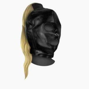 Ouch Extreme Mask with Blonde Ponytail Black BDSM Fetish Hood - Picture 1 of 4