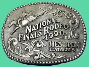1990 National Finals Rodeo Hesston Vintage Adult Cowboy Buckle - Picture 1 of 2