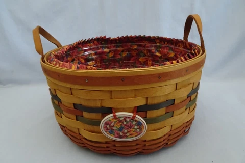 Longaberger Shades of Autumn Basket of Plenty With Protector Liner Tie-On 1995 Cover