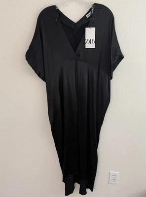 Zara Dress Womens Size Small Kaftan Tunic Black Maxi V Neck Oversized Lagenlook - Image 1 of 4