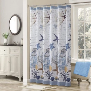 Under The Sea Blue Polyester Fabric Stall Shower Curtain,Ocean Printed Navy W... - Bild 1 von 6