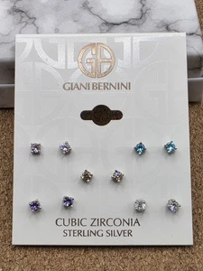 GIANI BERNINI Sterling Silver Cz 10 Stud Set Blue Purple Pink White Earrings  - Picture 1 of 4