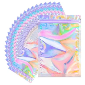 100 Pieces Holographic Bags 5" x 7" Resealable Smell Proof Bags Holographic R... - Picture 1 of 6