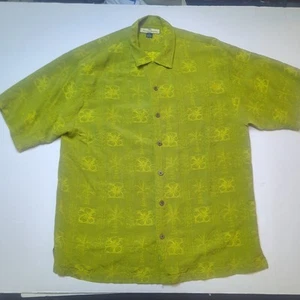 Tommy Bahama Men's Hawaiian Shirt Sz L 100% Silk Green Yellow Floral Trees Relax - Picture 1 of 16