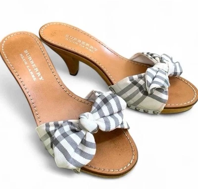 Burberry Blue Label Wooden Mules, Ribbon, Nova Check, Size 36 - Image 1 of 4
