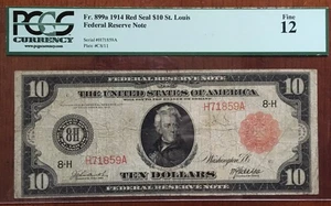 1914 $10 RED SEAL FRN *RARE ST LOUIS Fr 899a Low Serial* Undergraded PCGS 12 - Picture 1 of 3