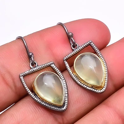 Серьги из стерлингового серебра 925 пробы с натуральным пренитом 1,56 дюйма рождественский подарок E23635 - Изображение 1 из 4