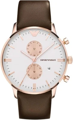 emporio armani ar0398 leather rose gold 43mm mens chrono watch (Read Description - Image 1 of 4