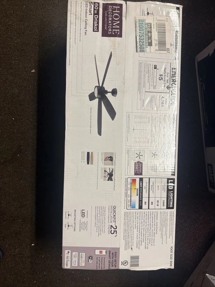 Home Decorators Driskol 60 in. LED Matte Black Smart Ceiling Fan New - Image 1 of 1