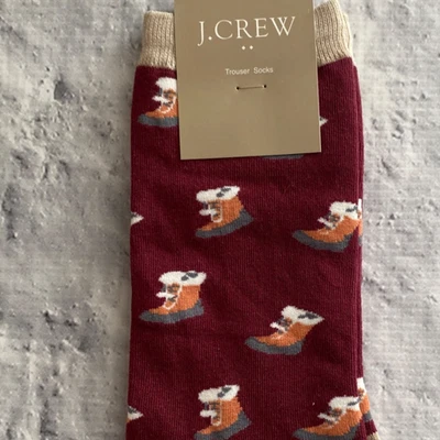J. Crew 女式裤袜栗色带冬季靴印花裂纹袜带标签 — 第 1/4 张图片