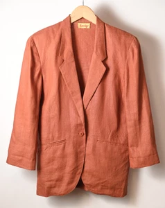 Vintage FINITY Damen Blazer Jacke rostfarben gefüttert Größe 4 100% Leinen - Bild 1 von 14