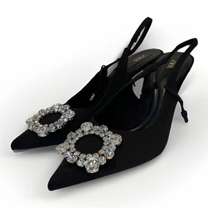 Neu mit Etikett - Zara schwarze spitze Slingback-Pumps mit Strassverzierung Größe 8 - Bild 1 von 7