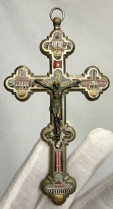 VTG 19th Cent Grand Tour Antique LARGE Micro Mosaic Crucifix Pendant - Picture 1 of 7