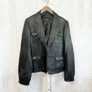 Vintage Black Massimo Leather Womens Button Up Coat Jacket Size XL - Picture 1 of 12