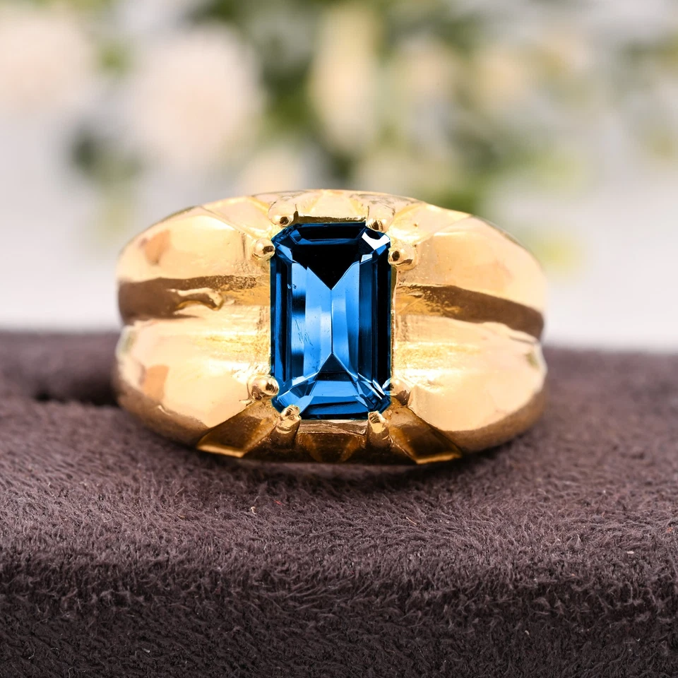 Ring For Men Wedding Gift 14K Yellow Gold Handmade AAA Natural London Blue Topaz - Image 1 of 3