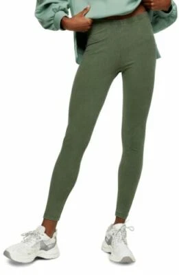 Topshop 女式水洗中腰踝长打底裤弹力绿色 0-2 码,全新带标签 — 第 1/3 张图片