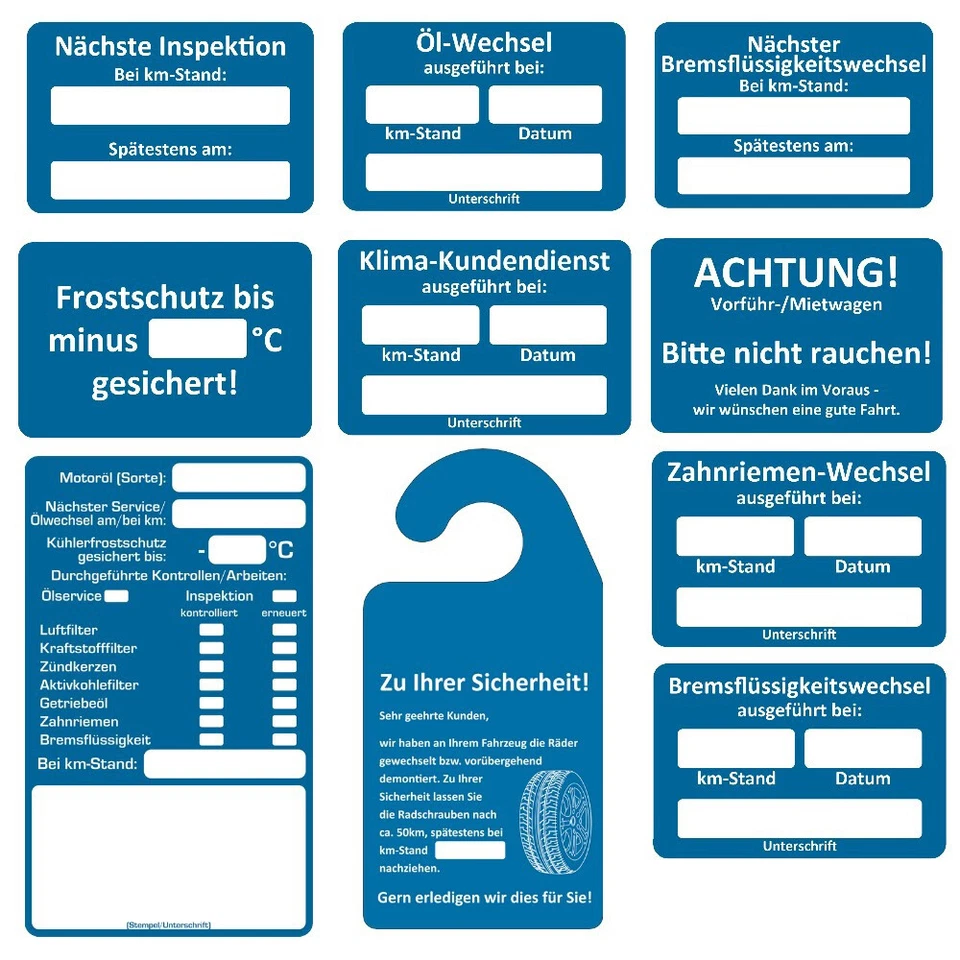 13 Sorten Kundendienst Aufkleber Serviceaufkleber Spiegel Anhänger 1 - 250 Stück - Bild 1 von 1