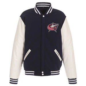 NHL Columbus Blue Jackets Reversible Fleece Jacket PVC Sleeves 2 Front Logos JHD - Picture 1 of 5