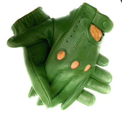 Guantes de conducción de cuero de oveja hechos a mano para hombre con orificios para nudillos Foto 1 de 4