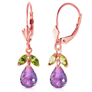 3.4 Carat 14K Solid Rose Gold Amethyst Peridot Briolette Earrings - Picture 1 of 3