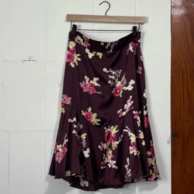Y2K The Limited Purple Floral 100% Silk MIDI Skirt Size 6 - Image 1 of 4